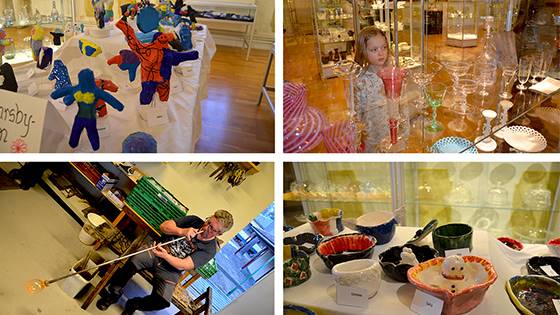 Utställning på Eda Glasmuseum, glasblåsning och konstverk