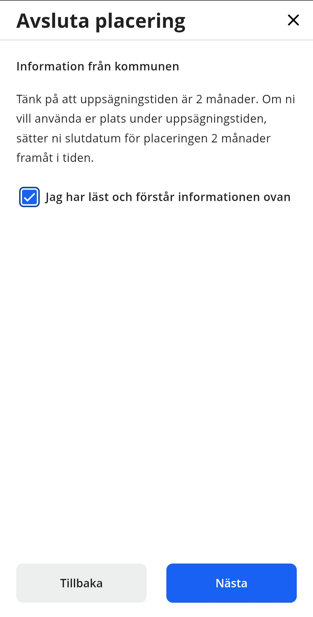 Visar bild på hur man avslutar placering i Edlevo appen