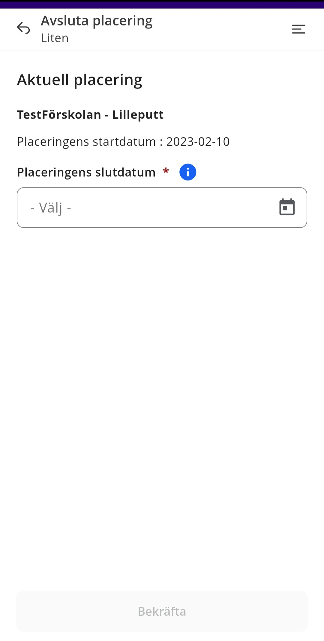 Bild som visar hur man avslutar placering i Edlevo appen