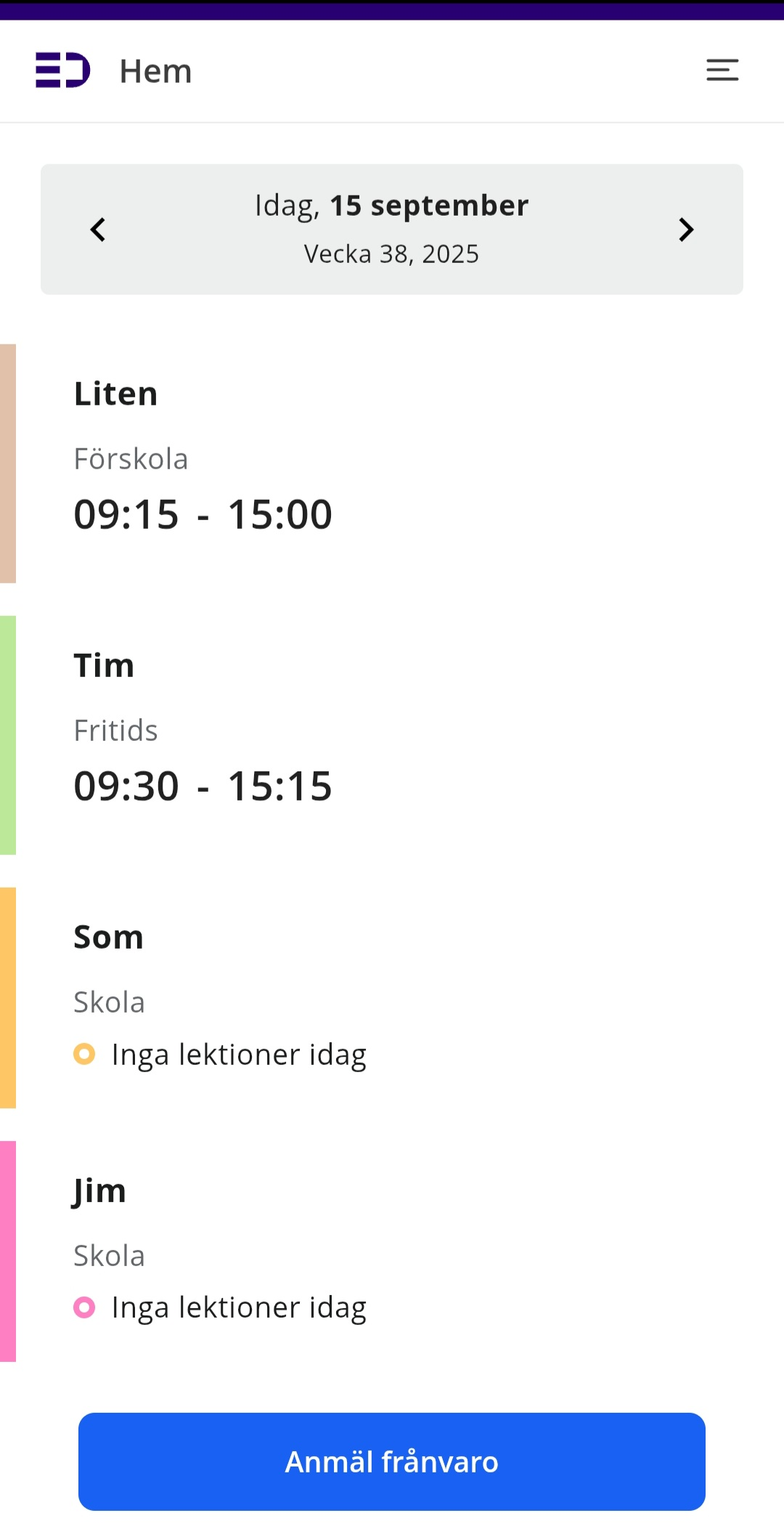 Visar startsida för appen Edlveo