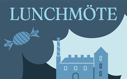 Blå grafik med text: Lunchmöte