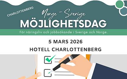 Grön grafik med text Möjlighetsdag 5 mars Hotell Charlottenberg samt illustration av checklista
