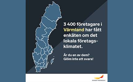 Karta över Sverige med text om enkät till undersökning om det lokala företagsklimatet