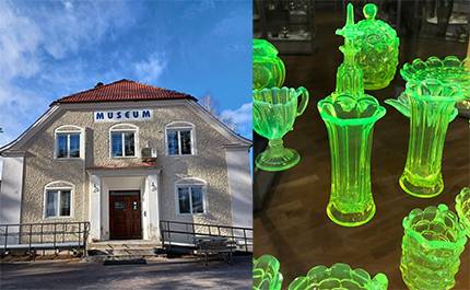 Eda Glasmuseum ingång och grönt glas