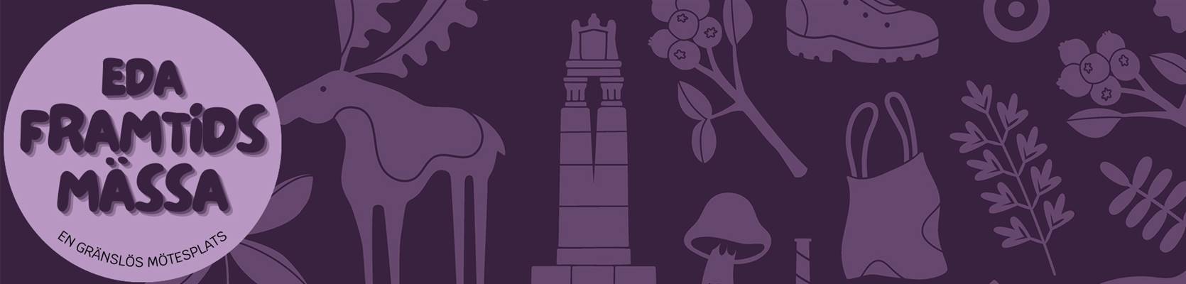 Illustration lila Eda mönster med Framtidsmässa logotyp