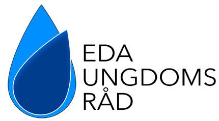 Logotype för Eda ungdomsråd föreställande två droppar i två nyanser av blått